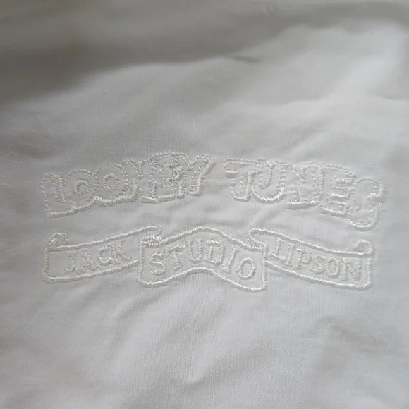 Retro 90s Looney Toons Daffy Duck White Cotton Button Up Shirt Vintage 1990s - Picture 6 of 16